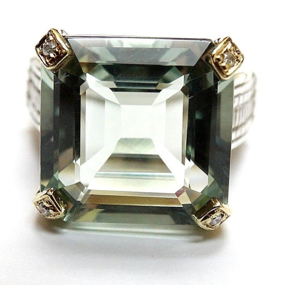 Judith Ripka 18k Silver Green Quartz Diamond Ring